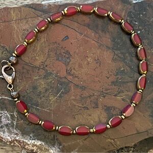 New Vibrant Red Austrian Glass Rice Beaded Bracelet